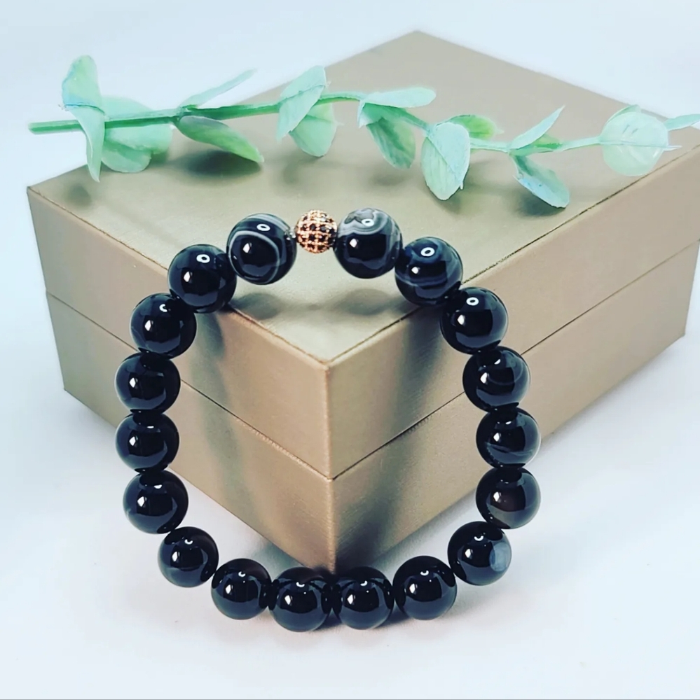 Black Lace Agate Zirconia charm bracelet 10 mm